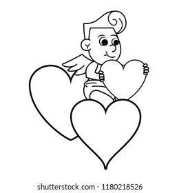 Cupid with hearts in black and white