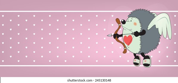 Cupid the hedgehog.Funny,cute looking Valentine's day card illustration