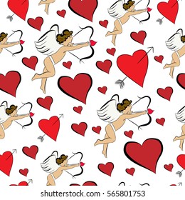Cupid with his arrows vector seamless pattern