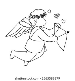 Cupid Holding an Arrow Illustration. Suitable for Coloring Book and other Art Project
