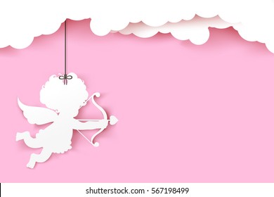 Cupid holding arrow with shadow on pink background with copyspace vector illustration eps 10