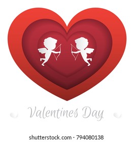 Cupid holding arrow with shadow on redbackground