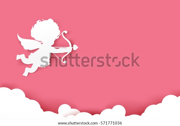 Cupid holding arrow with shadow on\
pink background with copy space vector illustration eps\
10