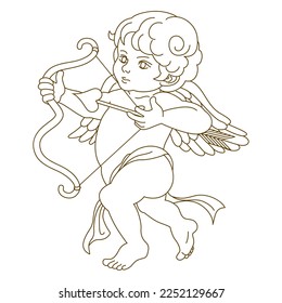 Cupid holding bow and arrow - hand drawn outline