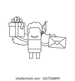 Cupid holding a gift and a love letter, vector illustration design. Love collection.
