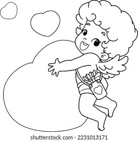 Cupid holding the heart in Valentine’s Day ,coloring page,coloring book