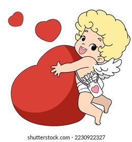 Cupid holding the heart,cartoon isolated on white background