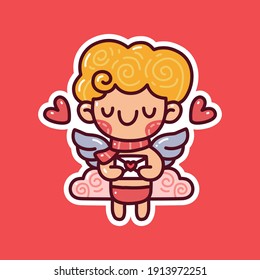 Cupid holding love letter doodle. Can use for sticker, t-shirt etc