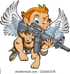 Cupid Holding M16 Machine Gun Stock Vector (Royalty Free) 1253651578 ...