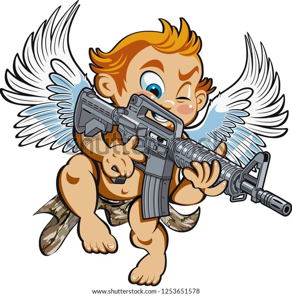 Cupid Holding M16 Machine Gun Stock Vector (Royalty Free) 1253651578 ...