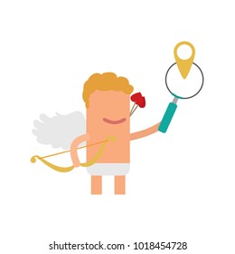 Cupid holding a magnifying glass, vector illustration design. Love collection.