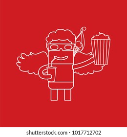 Cupid holding popcorn and a drink, vector illustration design. Love collection.