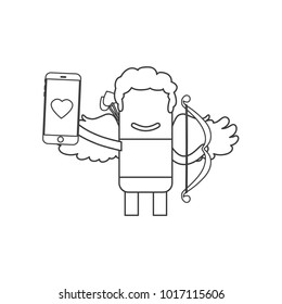 Cupid holding a smartphone, vector illustration design. Love collection.