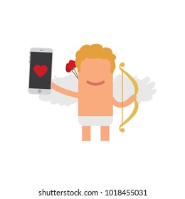 Cupid holding a smartphone, vector illustration design. Love collection.