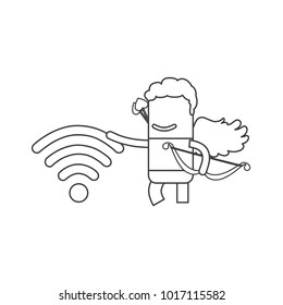 Cupid holding a wifi sign, vector illustration design. Love collection.