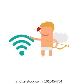 Cupid holding a wifi sign, vector illustration design. Love collection.