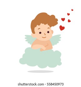 Cupid hovers in the clouds. Vector illustration