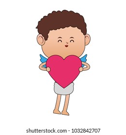 Cupid hugging heart