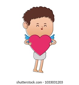 Cupid hugging heart