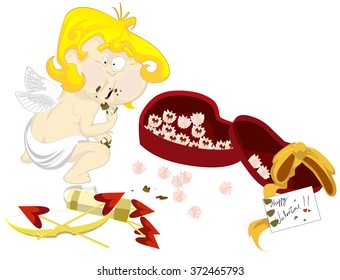 Cupid hungry eating sweets valentines, isolated