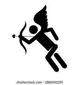 Cupid icon. love and valentine's day symbol. Cupid shooting arrow. isolated vector black silhouette image
