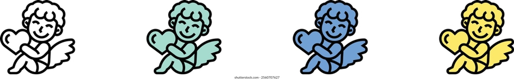 cupid icon. Outline, Green, Blue and Yellow Style Design Isolated On White Background