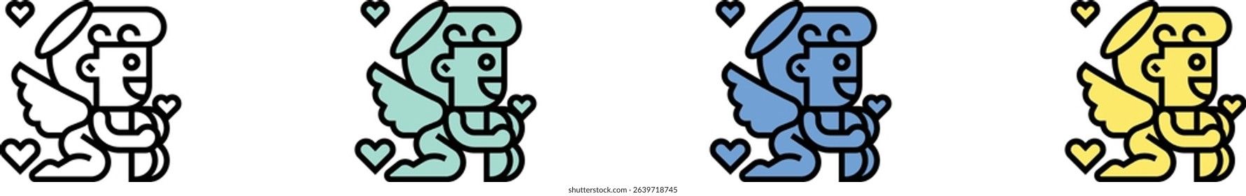 cupid icon. Outline, Green, Blue and Yellow Style Design Isolated On White Background