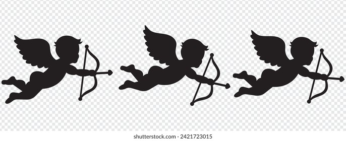 Cupid-Symbol-Set. Liebe und Valentinstag Symbol. Pfeil zum Aufschießen von Cupid. einzelne Vektorgrafik mit schwarzem Silhouettenbild