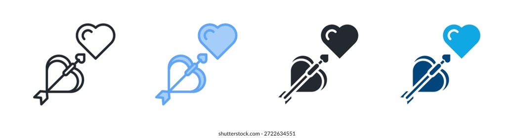 Conjunto de iconos de Cupido estilo múltiple. Diseñado en el contorno, azul, glifo, tono dual
