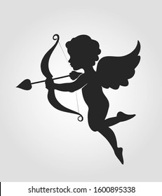 Cupid icon. valentines symbol. Cupid with bow and arrow. isolated vector black silhouette image