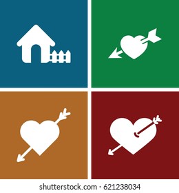 Cupid icons set. set of 4 cupid filled icons such as house