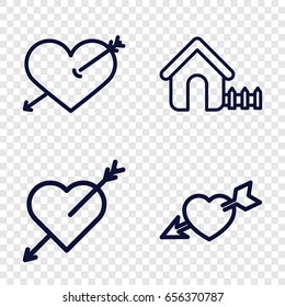 Cupid icons set. set of 4 cupid outline icons such as house