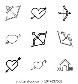 Cupid icons. set of 9 editable outline cupid icons such as heart with arrow, bow