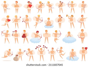 Cupid icons set cartoon vector. Cherub angel. Arrow bow