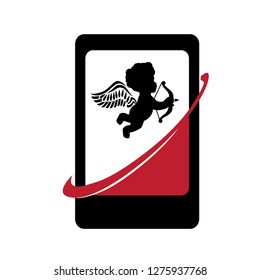 Cupid inside cell phone, vector