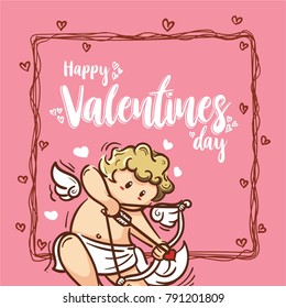 Cupid inside frame for valentines day. Vector Illustration. Happy Valentines day.