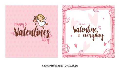 Cupid inside frame for valentines day. Vector Illustration. Happy Valentines Day. Happy Valentines Day Card