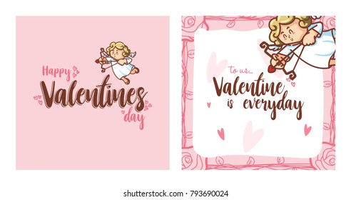 Cupid inside frame for valentines day. Vector Illustration. Happy Valentines Day. Happy Valentines Day Card
