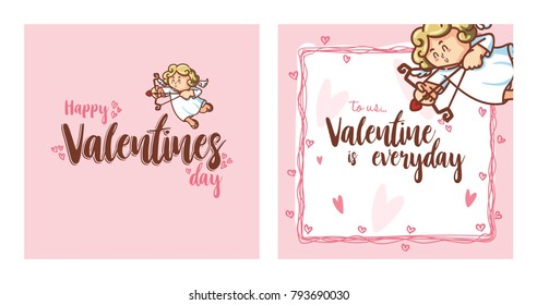 Cupid inside frame for valentines day. Vector Illustration. Happy Valentines Day. Happy Valentines Day Card