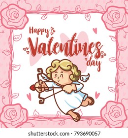 Cupid inside frame for valentines day. Vector Illustration. Happy Valentines Day. Happy Valentines Day Card