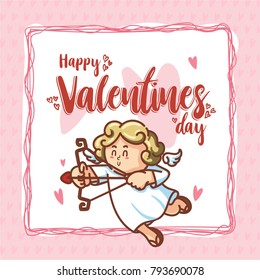 Cupid inside frame for valentines day. Vector Illustration. Happy Valentines Day. Happy Valentines Day Card