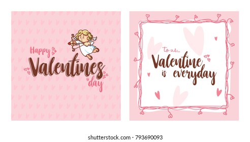 Cupid inside frame for valentines day. Vector Illustration. Happy Valentines Day. Happy Valentines Day Card