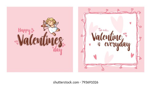 Cupid inside frame for valentines day. Vector Illustration. Happy Valentines Day. Happy Valentines Day Card