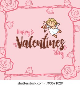 Cupid inside frame for valentines day. Vector Illustration. Happy Valentines Day. Happy Valentines Day Card
