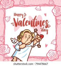 Cupid inside frame for valentines day. Vector Illustration. Happy Valentines Day. Valentines Day Greeting Card.