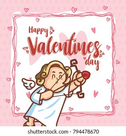 Cupid inside frame for valentines day. Vector Illustration. Happy Valentines Day. Valentines Day Greeting Card.