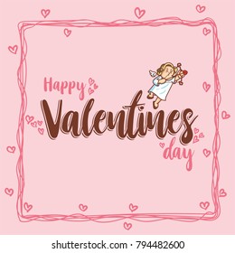 Cupid inside frame for valentines day. Vector Illustration. Happy Valentines Day. Valentines Day Greeting Card.