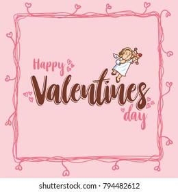 Cupid inside frame for valentines day. Vector Illustration. Happy Valentines Day. Valentines Day Greeting Card.