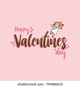 Cupid inside frame for valentines day. Vector Illustration. Happy Valentines Day. Valentines Day Greeting Card.