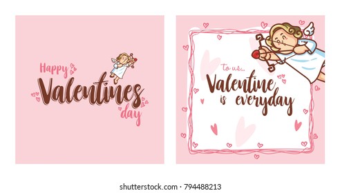 Cupid inside frame for valentines day. Vector Illustration. Happy Valentines Day. Valentines Day Greeting Card.